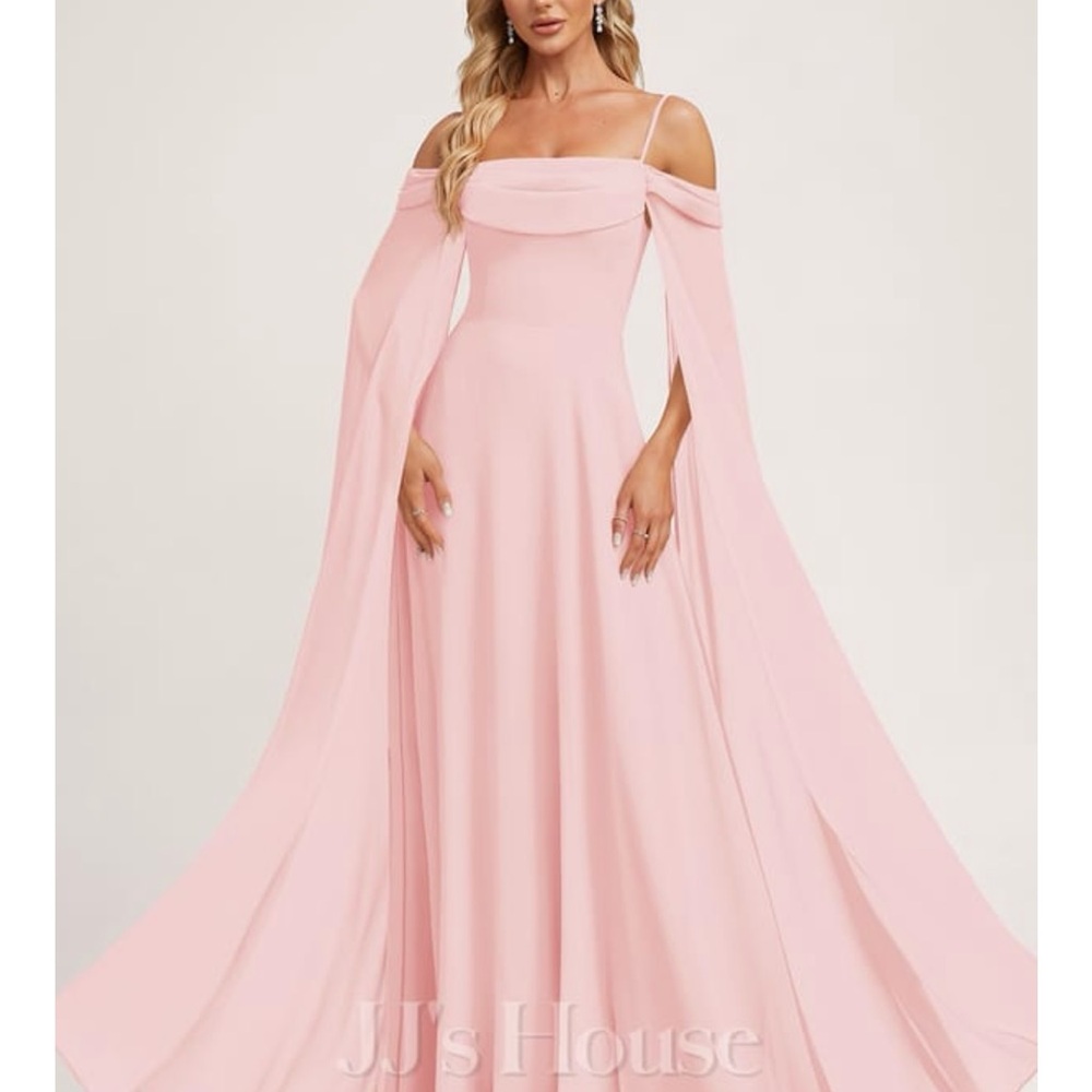 JJs House Soft Pink Off-Shoulder Long Sleeve Dress